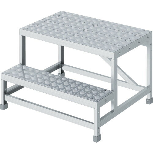 ★特徴★ 付属の工具で簡単に組み立てられる工場向け作業台の定番です。脚端具は市販のドライバーで簡単に脱着、交換できます。別売りオプションに、手摺(2段以上)・キャスター・アジャスター(35mm)があります。組立簡単です。たわみに強いです。 ★用途★ 工場や倉庫などでの高所への移動や、手の届かない高さの機械操作や設備メンテナンスなどの作業に。 ★商品スペック★ 仕様・規格 最大使用質量(kg)：150 段高(mm)：250 天板高さ(m)：0.5 天板寸法(mm)：800×500 設置寸法(mm)間口：810 設置寸法(mm)奥行：710 段数(段)：2 踏ざん踏面幅(mm)：200 設置寸法(mm)奥行×幅：710×810 踏ざん踏面幅(mm)：200 仕様・規格2 組立式 天板：スジ有り 1段あたりの高さ25cm 材質／仕上 アルミ合金 入数 1台 質量・質量単位 12.700kg 製造国 中国 品番 DBS2-855A JANコード 4968757073417 メーカー名 長谷川工業（株）