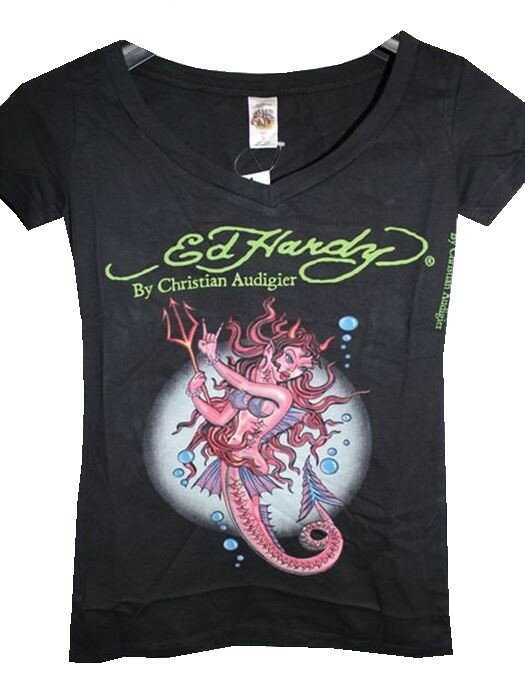 エドハーディー ed hardy レディース半袖Tシャツ デビルマーメイド NO418 Vネック