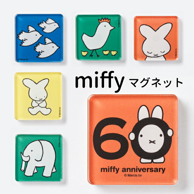 ミッフィー miffy アクリル マグネット 60thデザイン 45×45mm 絵本 かわいい コレクション グッズ 雑貨 アイテム ナインチェ ブルーナ 2020年の65周年記念デザイン うさこちゃん 1