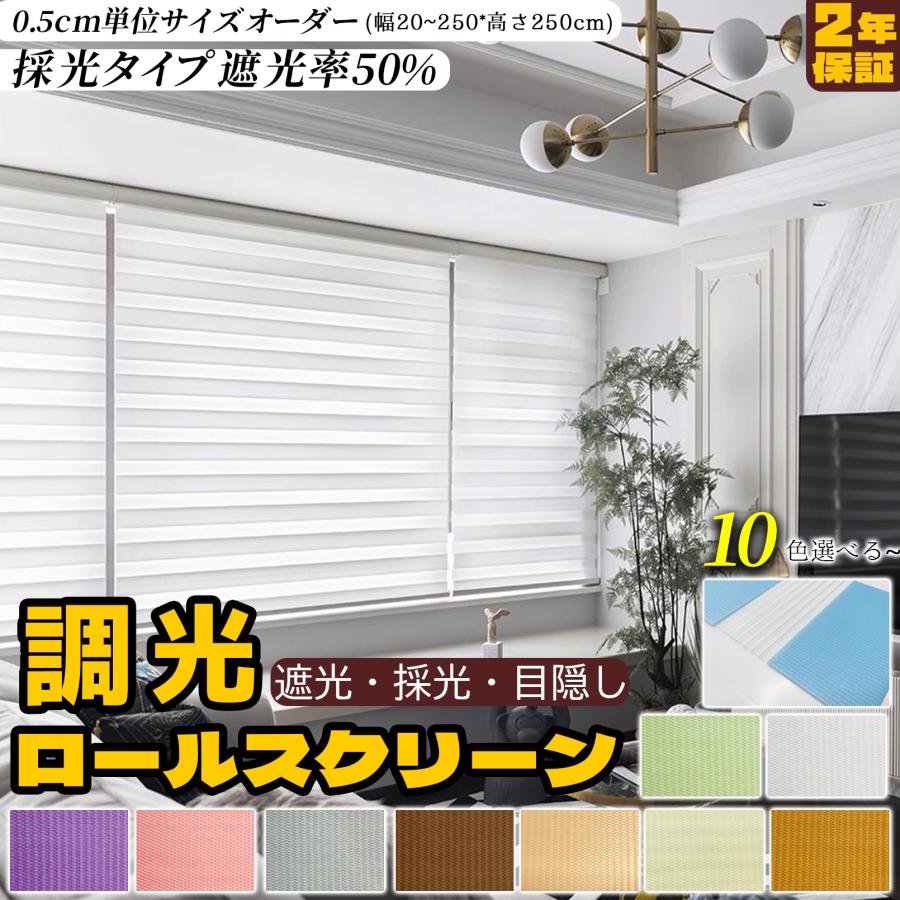 ⭐お買い物マラソン開催中！限定P10倍⭐ ロールスクリーン 調光 断熱 ロールカーテン 0.5cm単位 オーダーメイド ブラインド 遮光率50% 採光タイプ 無地 通気 目隠し UVカット 小窓 DIY 幅20~250*高さ250cm 取り付け簡単 オーダー スクリーン 既製品 冬夏兼用