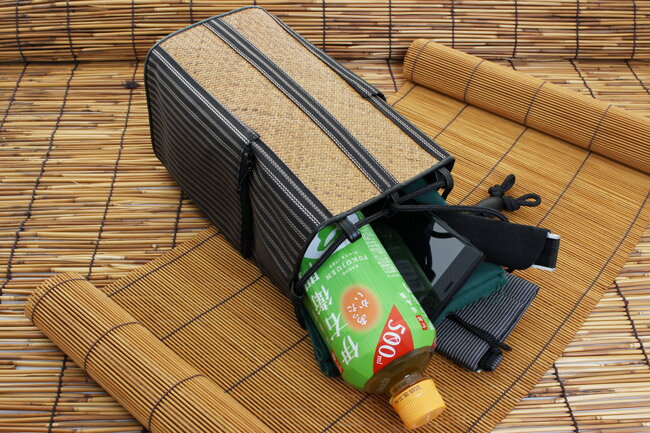 【送料弊社負担】信玄袋　天然籐網代(アジロ)編付　牛革縁底　角型　ファスナーポケット付　正絹本場筑前博多織　　Ver.A〈全5種類〉