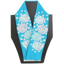 刺繍半衿 薔薇 桜地紋 洗濯OK フォーローズ ラメ糸使用〈シアンブルー〉バラ ばら 藍紫色 水色