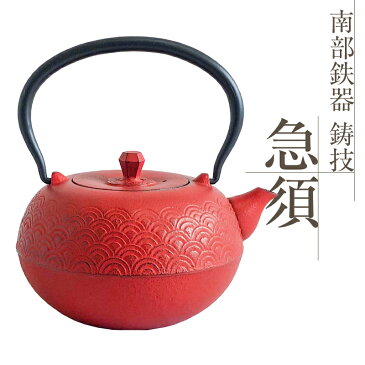 南部鉄器 鋳技 急須 青海波(赤)南部鉄器 急須 カラーポット プレゼント 誕生日 結婚 還暦 退職 米寿 日本製 ギフト 贈り物 鋳物 冷めにくい ホーロー 二人用 祖母 母 内祝 お返し 御祝 人気 敬老の日