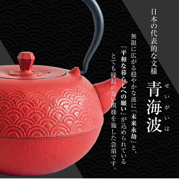 南部鉄器 鋳技 急須 青海波(赤)南部鉄器 急須 カラーポット プレゼント 誕生日 結婚 還暦 退職 米寿 日本製 ギフト 贈り物 鋳物 冷めにくい ホーロー 二人用 祖母 母 内祝 お返し 御祝 人気 敬老の日
