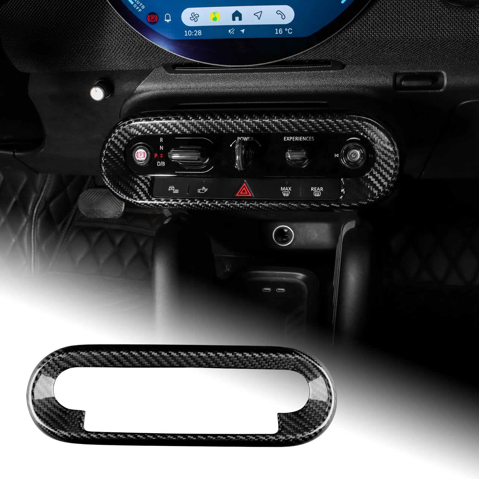 AIRSPEED ミニ クーパー カントリーマン エースマン F65 F66 F67 U25 J01 EV J05 2024〜UP 専用 セントラルコントロールパネルフレームステッカー ハードカーボン製 ブラック 汚れ防止 両面テープ付き 簡単取付 内装カスタム