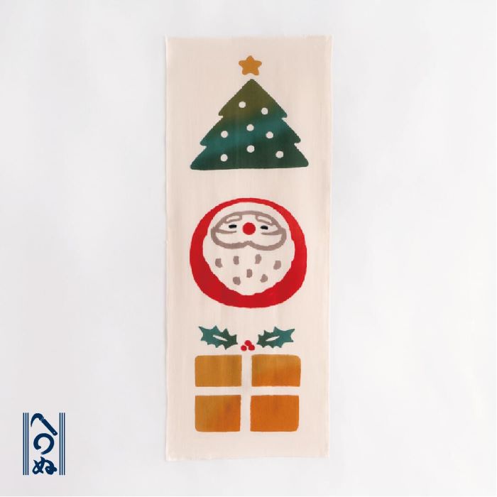 手ぬぐい 日本製 かまわぬ 「まるしかくさんた」 クリスマス サンタ ツリー 北欧 冬 冬柄 縦柄 綿 晒 生地 注染 手ぬぐい サイズ タペストリー インテリア 飾る 土産 ギフト プレゼント 贈り物 工芸 japan tenugui 手拭い 日本 てぬぐい 専門 正規品 わびすけ メール便