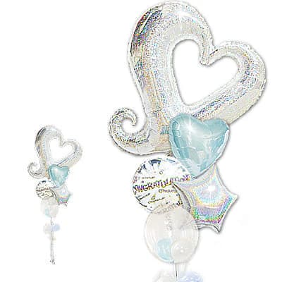合格祝い 卒業祝い 入学祝い バルーンブーケ 風船 サプライズ 薔薇 ローズ おめでとう お受験 お祝い 贈り物 ギフト プレゼント 華やか おしゃれ 女の子 女性 バルーンギフト バルーン電報 CGメニーワーズ オープンハートシルバー5バルーンセット