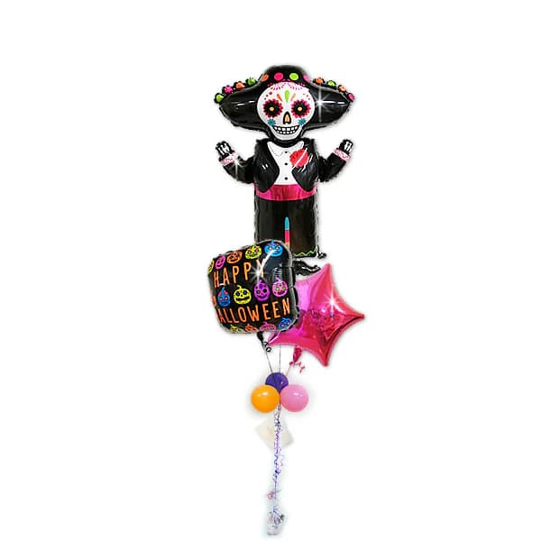 Balloon - ハロウィン バルーン 風船 パーティー 装飾 飾り付け 電報 ギフト 贈り物 ブーケ 誕生日 お祝い プレゼント 結婚式 バルーン 電報 ギフト HAPPY HALLOWEEN ハロウィン パンプキンシュガースカル&デイオブザデッドスケルトン3バルーンセット