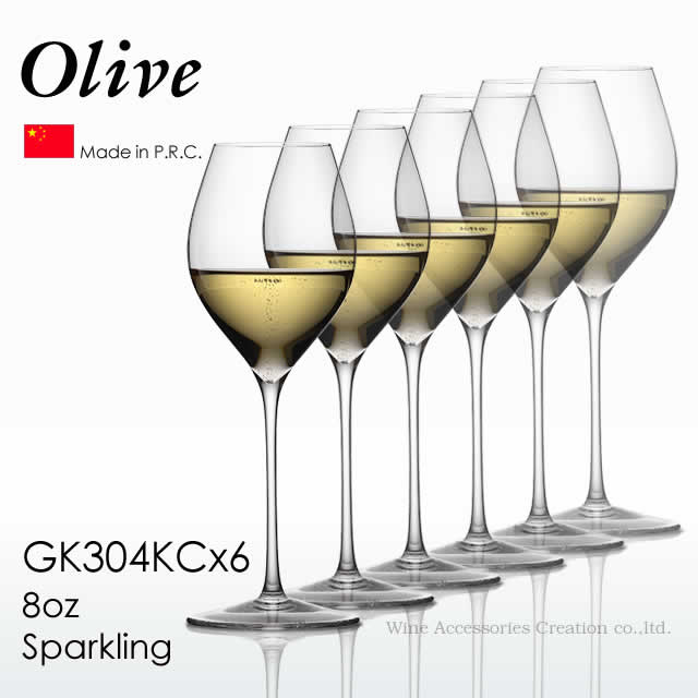 ■Olive オリーブ シリーズ デザインと品質を見極め、高い技術を持つ中国のハンドメイド工場で製作した木村硝子店のオリジナルデザインシリーズです。やわらかな丸みのあるフォルムで、気軽に使いやすいバランスに仕上がっています。日常使いからレストランまで、幅広くお使いいただけるシリーズです。 ■商品詳細 品番：GK304KCx6 内容：6脚 サイズ：高さ204mm、最大容量250ml 口径：約50mm、最大径約72mm 台座：直径約74mm 重量：約73g *ハンドメイドのため差異がございます。 タイプ：ハンドメイド (職人による口吹き) 材質：クリスタリン製 梱包：簡易6脚箱入り 生産国：中国製 ■注意事項 ※ギフトラッピング不可商品 ■ハンドメイド オリーブのグラスは、気泡やキズ等が全てにございますが、手作りのただ一つの作品であり、グラスの厚さのわずかな差異や、高さや幅の違い、ステムの太さ、引き脚の深さは、手造りの場合は自然なことで、宙吹きグラスのきわめて難しい仕事の性格上避けられないことをご了承下さい。機械による大量生産のグラスと異なる、人間の手による一つの作品として、グラスの持つ「味」をお楽しみ下さい。カテゴリトップ&nbsp;>&nbsp; グラス＆デキャンタ&nbsp;> 木村硝子店&nbsp;> Olive オリーブ&nbsp;> 8oz スパークリング 6脚セット ■Olive オリーブ シリーズ デザインと品質を見極め、高い技術を持つ中国のハンドメイド工場で製作した木村硝子店のオリジナルデザインシリーズです。やわらかな丸みのあるフォルムで、気軽に使いやすいバランスに仕上がっています。日常使いからレストランまで、幅広くお使いいただけるシリーズです。