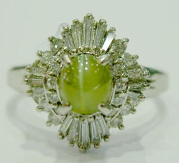 Pt900 プラチナ キャッツアイ ダイヤモンド リング