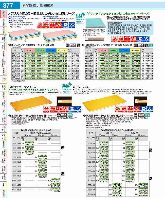 ポリエチレン　全面カラーかるがるまな板 460×260×H18mm　G AMNK005