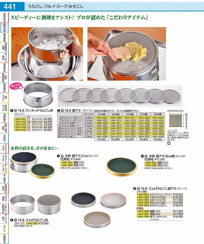 SA18−8ゴム付うらごし替アミ （ステン張）　14メッシュ BUL10014