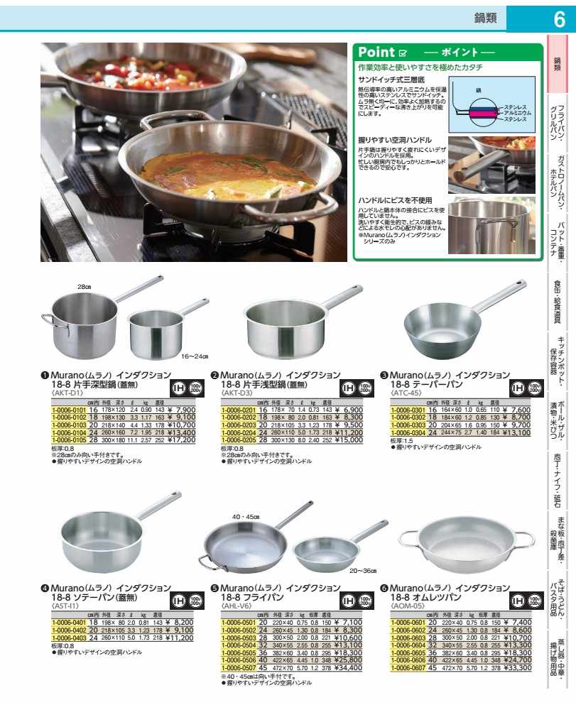 Sauce Pans - ムラノインダクション18−8テーパーパン 24cm ATC4504