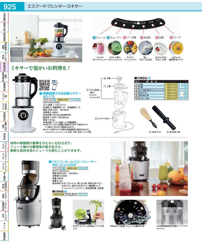 ミキサー　AD−170用　ガラス容器 カッターヒーター・上蓋