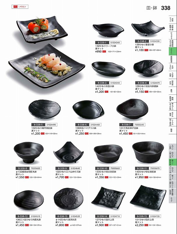 福井クラフト　メラミン）径132細高台羽反丸鉢　黒マット　75005650　やすらぎ　Vol．35