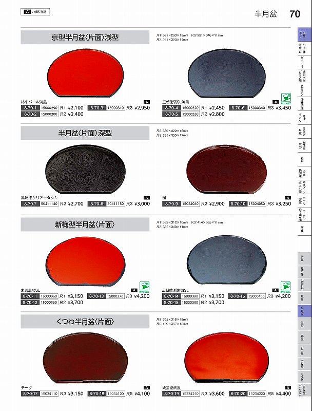 福井クラフト　A）尺3京型半月盆　柿朱パール渕黒　15000310　やすらぎ　Vol．35
