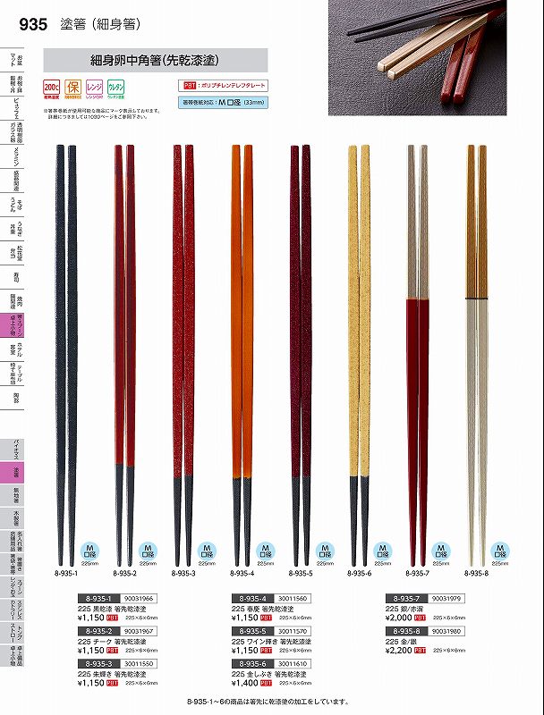 福井クラフト　PBT）225　細身卵中角箸　春慶箸先乾漆塗　30011560　やすらぎ　Vol．35