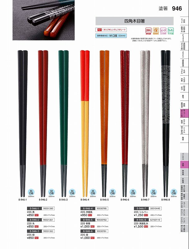 福井クラフト　PBT）225　四角木目箸　春慶　90030782　やすらぎ　Vol．35