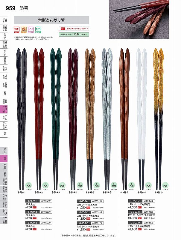 福井クラフト　PBT）225　荒彫とんがり箸　緑　90042230　やすらぎ　Vol．35