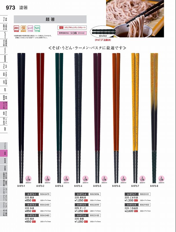 福井クラフト　PBT）225　麺箸　黒　90042470　やすらぎ　Vol．35