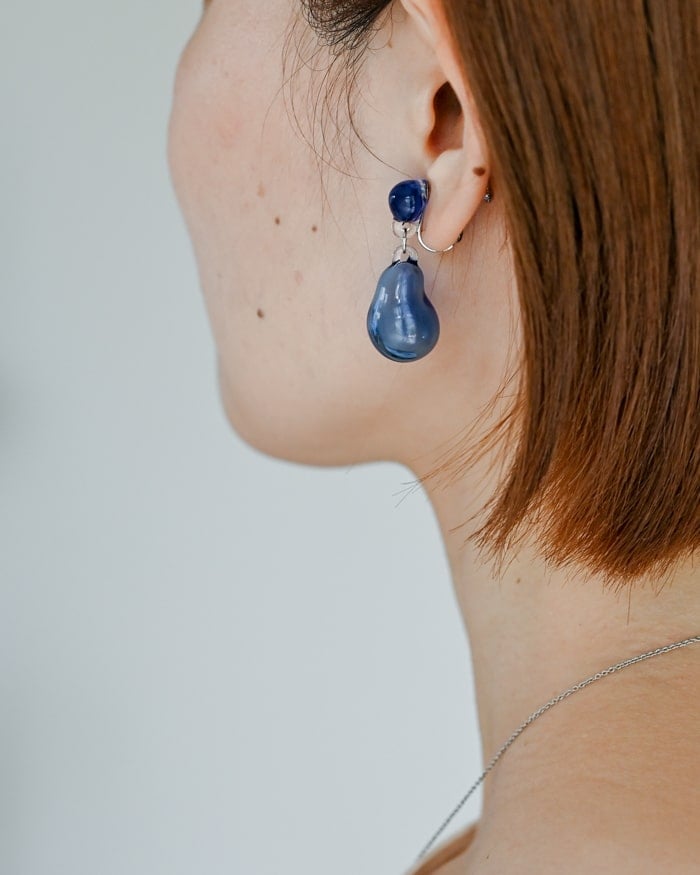 城戸真亜子×HARIO Lampwork Factoryコラボレーションアクセサリー ハリオ Earrings イヤリング Shizukudama ブルー HAKD-SDB-E-NF