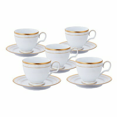 Noritake ノリタケ ティー コーヒー碗皿セット（5客） ティーカップ コーヒーカップ カップ ソーサー ハンプシャーゴールド HAMPSHIRE GOLD F91988/4335 4335L/F91988 ハンプシャープラチナ HAMPSHIRE PLATINUM F91988/4336 4336L/F91988