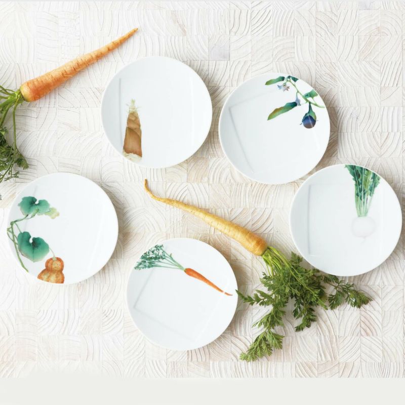 Noritake ノリタケ 京香旬彩 15.5cmプレートセット（5枚）（絵変り） （鹿ケ谷南瓜・聖護院かぶら・金時人参・筍・加茂茄子)　F9931A/1620-38 1620-38L/F94531 中皿の商品画像 2