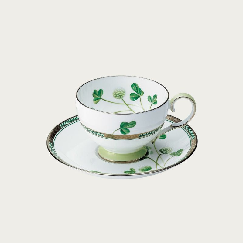 Noritake ノリタケしろつめくさ ティー・コーヒー碗皿（四つ葉）（銀） カップ＆ソーサー 250ml T50787/T790-1 T790-1/T50787