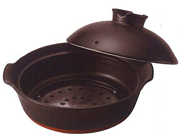 Ih/Gas Compatible - 三陶 萬古焼 三徳IH土鍋 9号 黒 19141 IH対応 着脱式内面発熱金属プレート方式 遠赤陶製プレート 蒸しスノコ別売