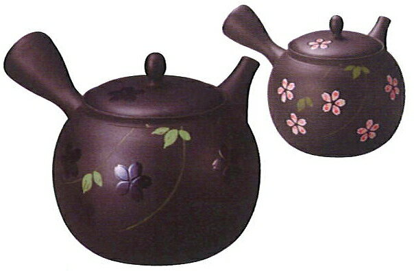 三陶 常滑焼 咲々急須 玉光 3号黒泥丸形急須 しだれ桜 600ml