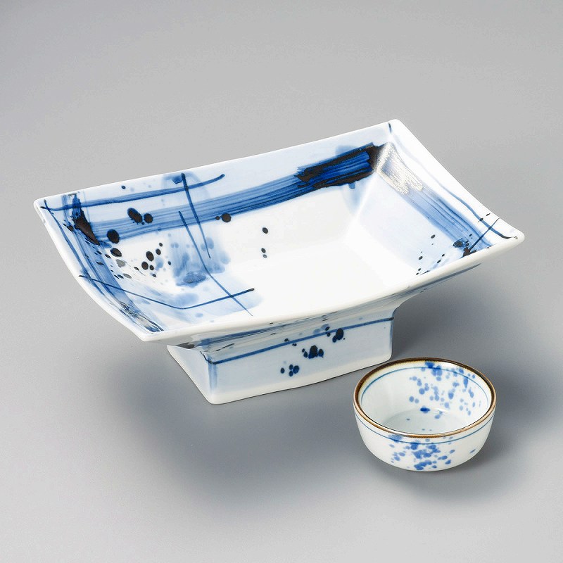 陶里 第31集 染付呉須格子長角高台向付 01207-461