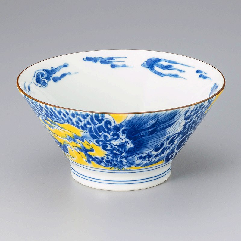 鉢 陶里 第31集 黄彩龍絵19cm麺鉢 A1701-241