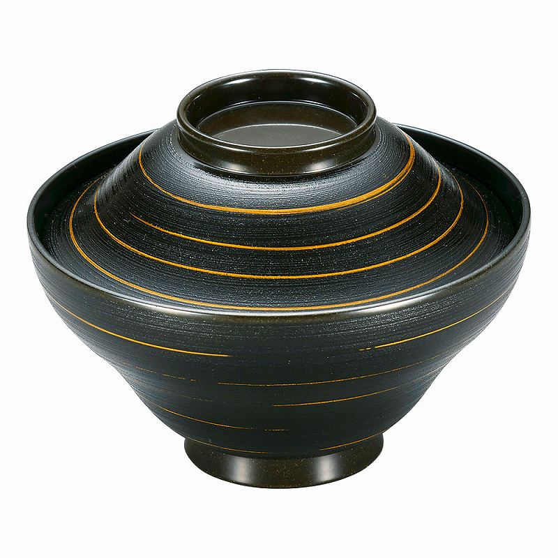 Japanese Tableware - 陶里 第31集 黒荒目金線 かすみ椀 A5218-761