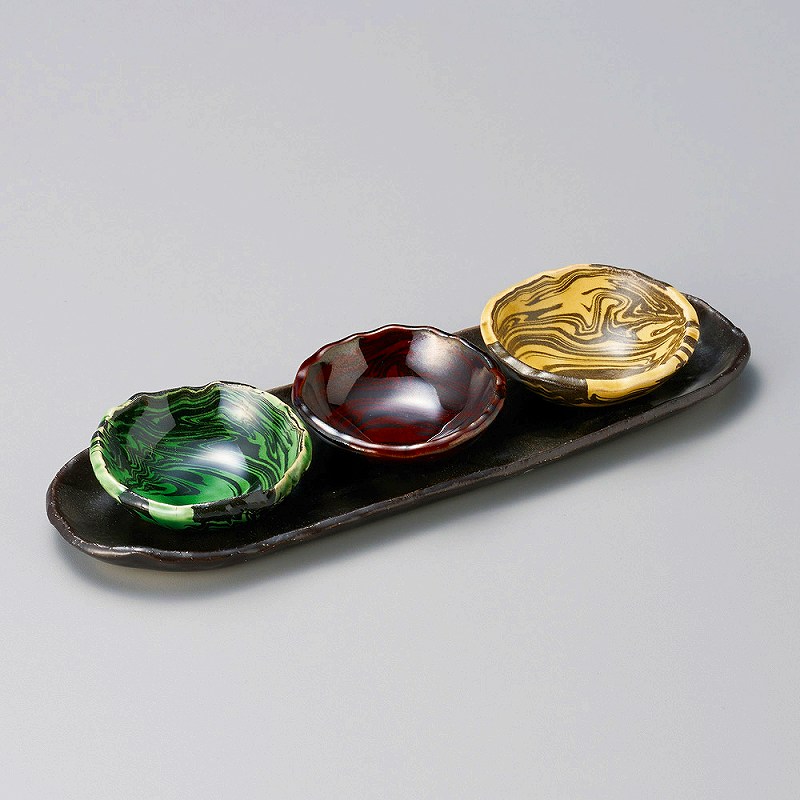 西施餐具 - 陶里 第31集 マーブル黒釉小判トレー 14220-451