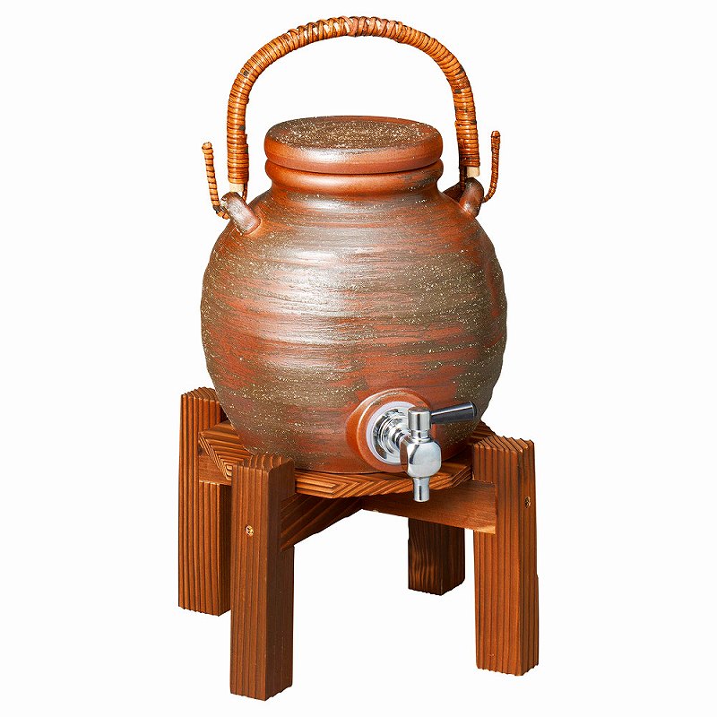 陶里 第31集 灰釉手付焼酎サーバー（ラジウム入り）焼杉台付 49611-431