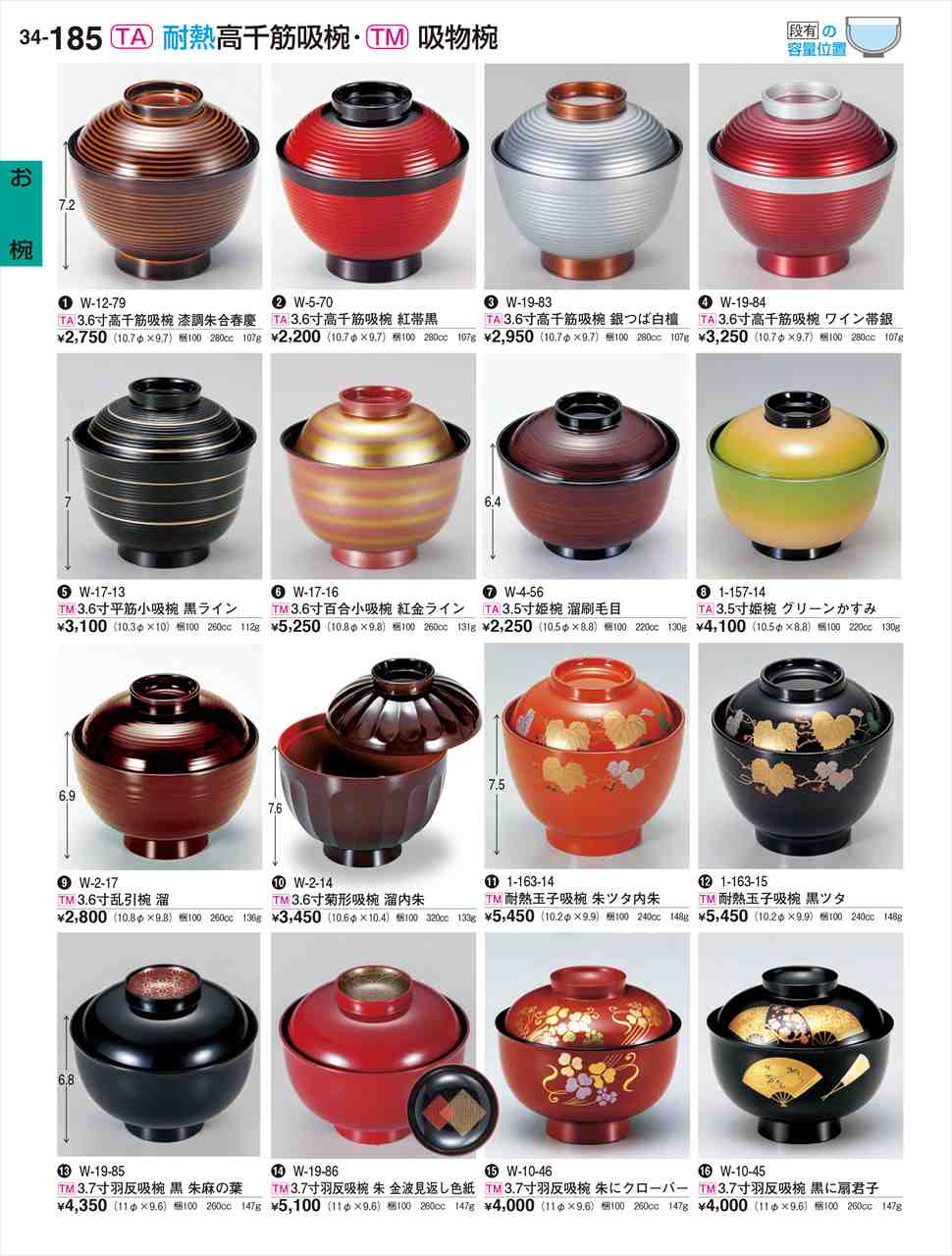 若泉漆器 3 7寸羽反吸椀 朱にクローバー W-10-46 割烹漆器 No.34