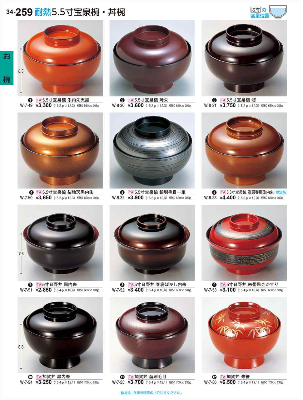 若泉漆器 加賀丼 黒内朱 W-7-54 割烹漆器 No.34