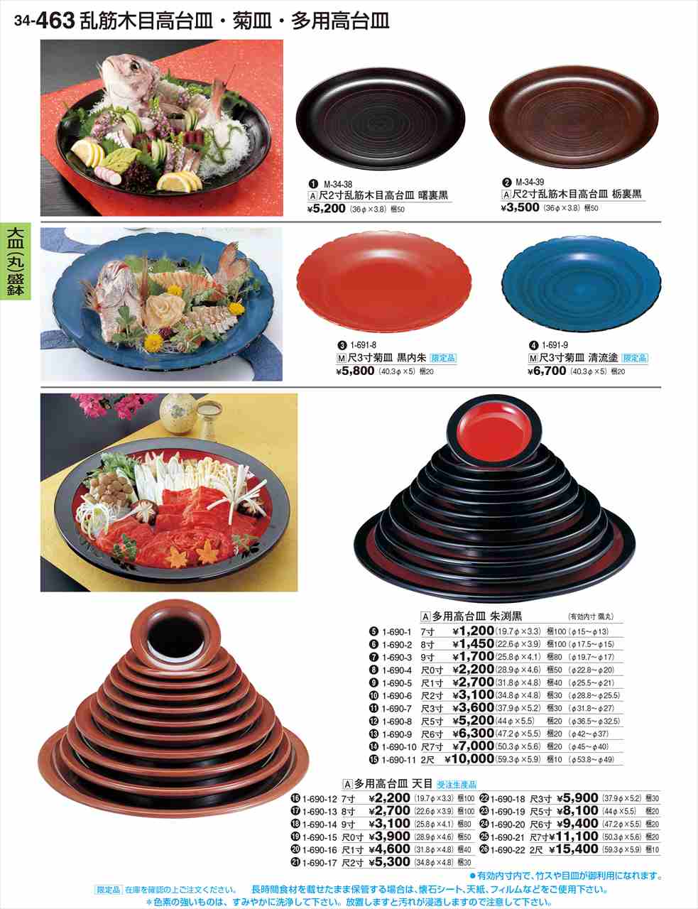 若泉漆器 多用高台皿 朱渕黒 尺0寸 1-690-4 割烹漆器 No.34