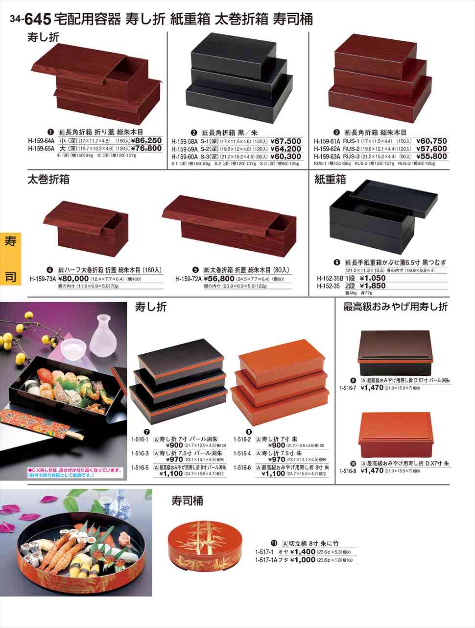 若泉漆器 最高級おみやげ用寿し折 8寸 パール渕朱 1-516-5 割烹漆器 No.34