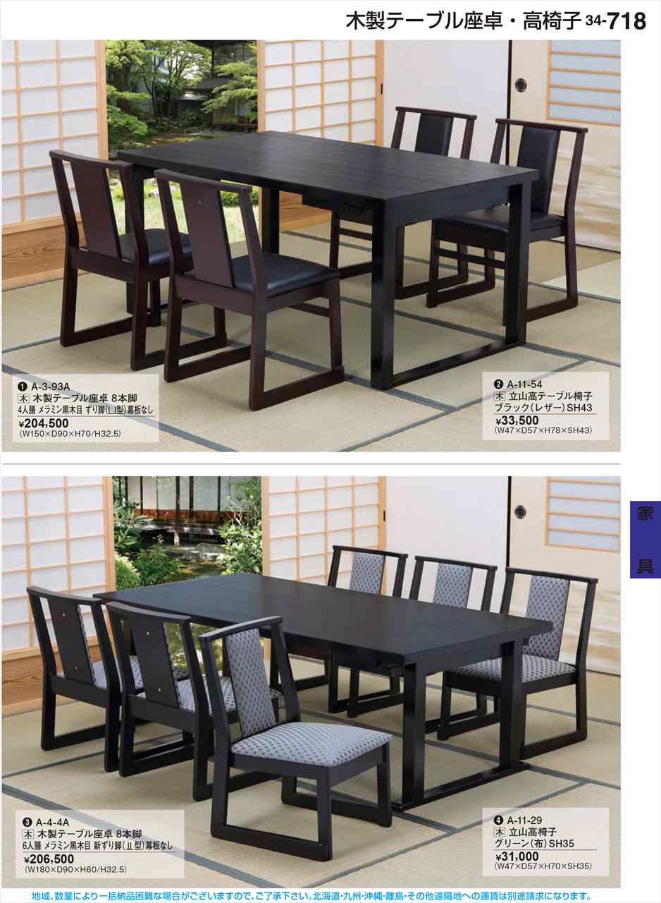 若泉漆器 木製テーブル座卓 8本脚 4人膳 メラミン黒木目 ずり脚 ??型 幕板なし A-3-93A 割烹漆器 No.34