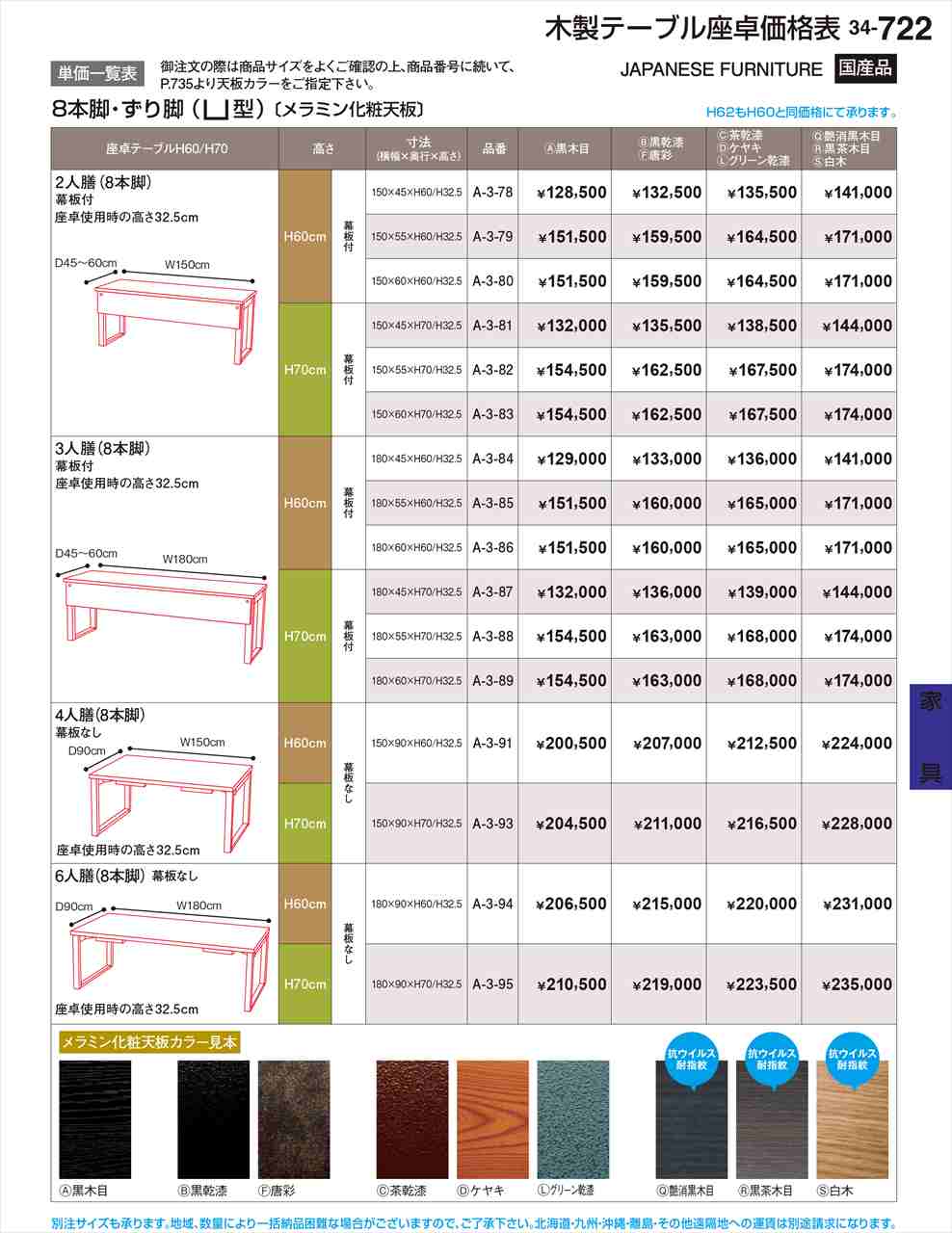 180×55×H70/H32.5cm