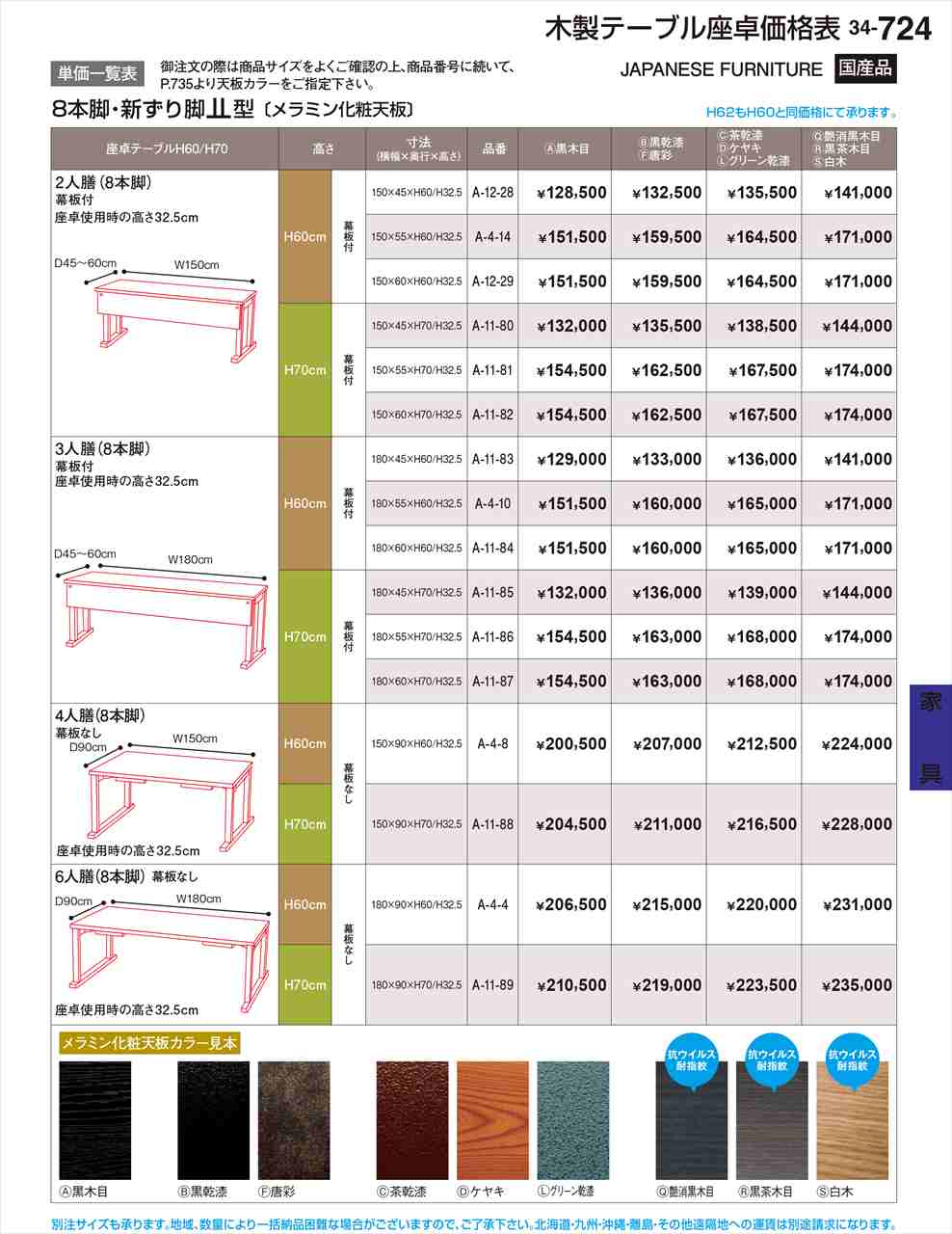 若泉漆器 8本脚・新ずり脚??型 幕板無 黒乾漆 A-4-4B 割烹漆器 No.34
