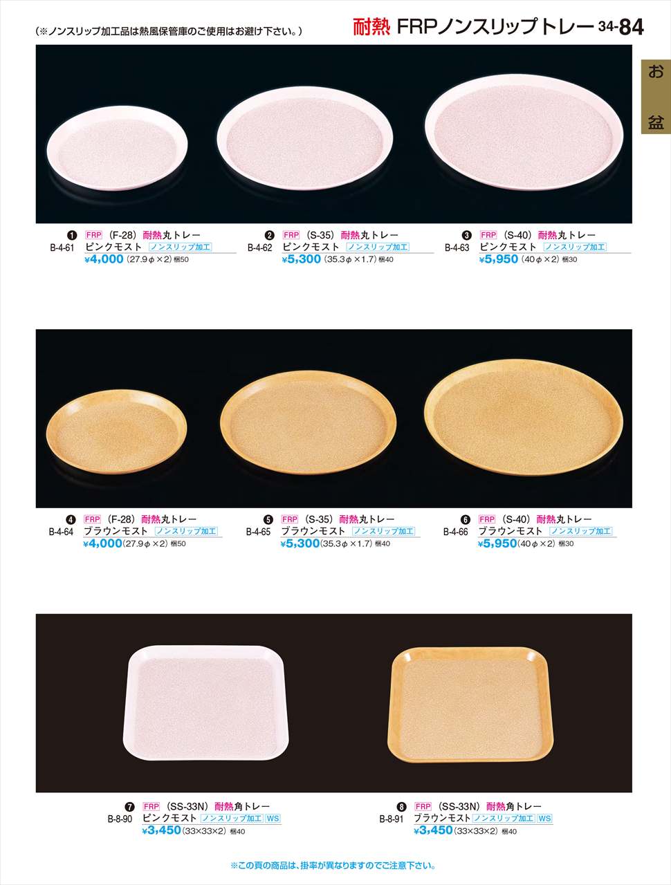 若泉漆器 (F-28)耐熱丸トレー ピンクモストNS ノンスリップ加工 B-4-61 割烹漆器 No.34