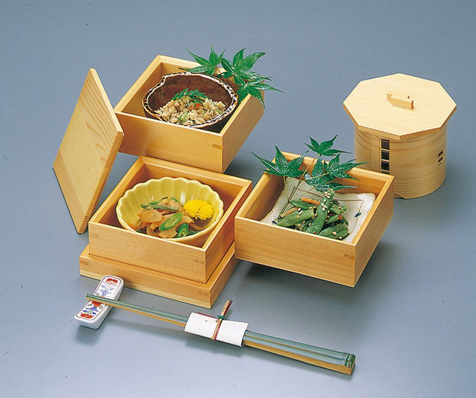 木和美・正角料理箱三段セット(蓋付) 2706...の紹介画像2