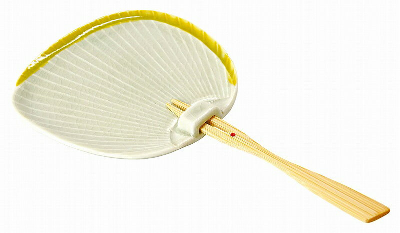 用美 vol.20 陶器うちわ皿（竹フォーク付）黄 27085(3.0)