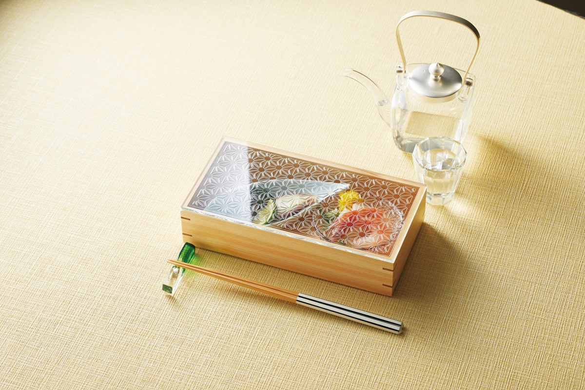 ひのき細密長角料理箱(ガラス蓋仕様)麻の葉 2...の紹介画像2