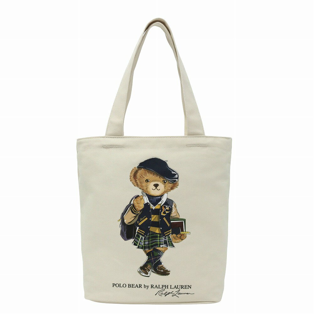 【スーパーSALE限定】POLO RALPH LAUREN トートバッグ ポロ ラルフローレン バック レディース メンズ 4A対応 9AR021 RLAN POLO BEAR TOTE J9G NATURAL CANVAS W/ PURPLE [並行輸入商品]