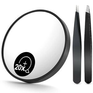 OMIRO 20X(200R) 拡大鏡と眉毛ピンセットキット 3.5インチ 吸盤3個 拡大鏡 トラベルセット