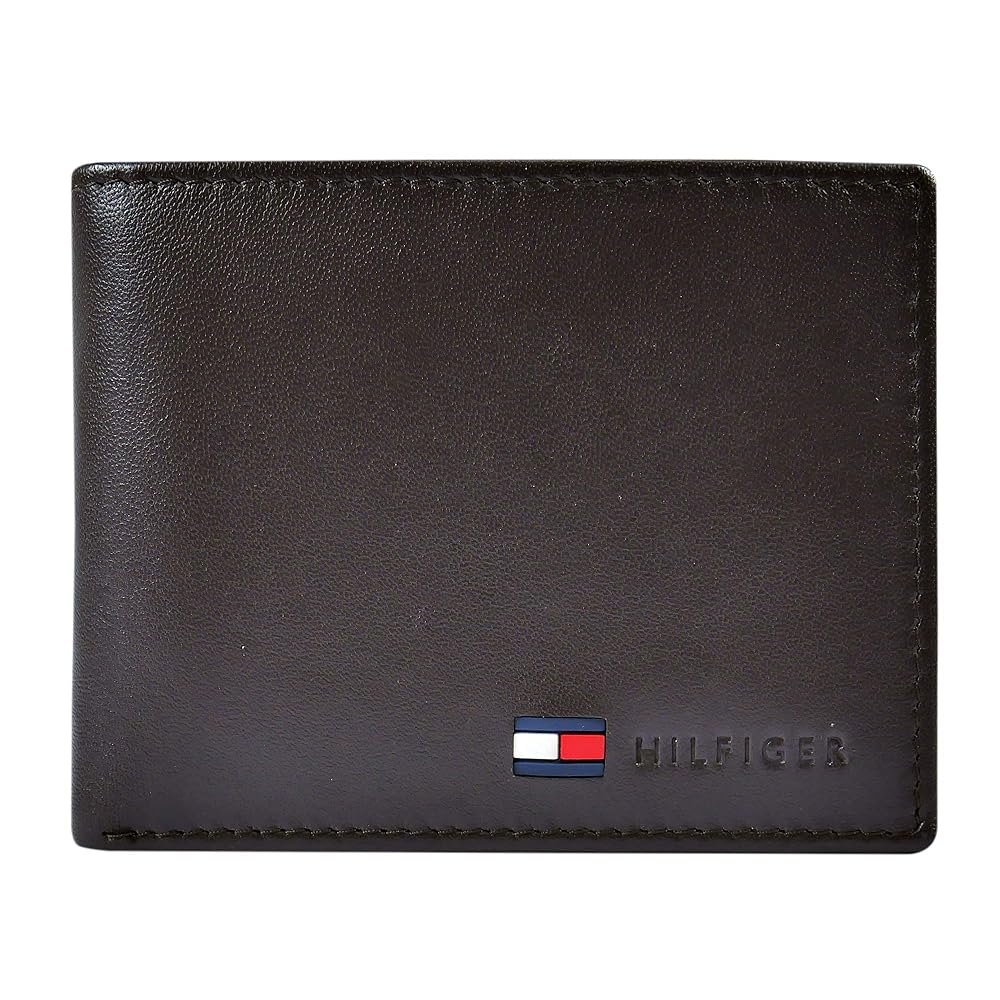 Tommy Hilfiger Men's Leather Wallet - Bifold Trifold Hybrid Flip Pocket Extra Capacity Casual Slim Thin for Travel,Brown