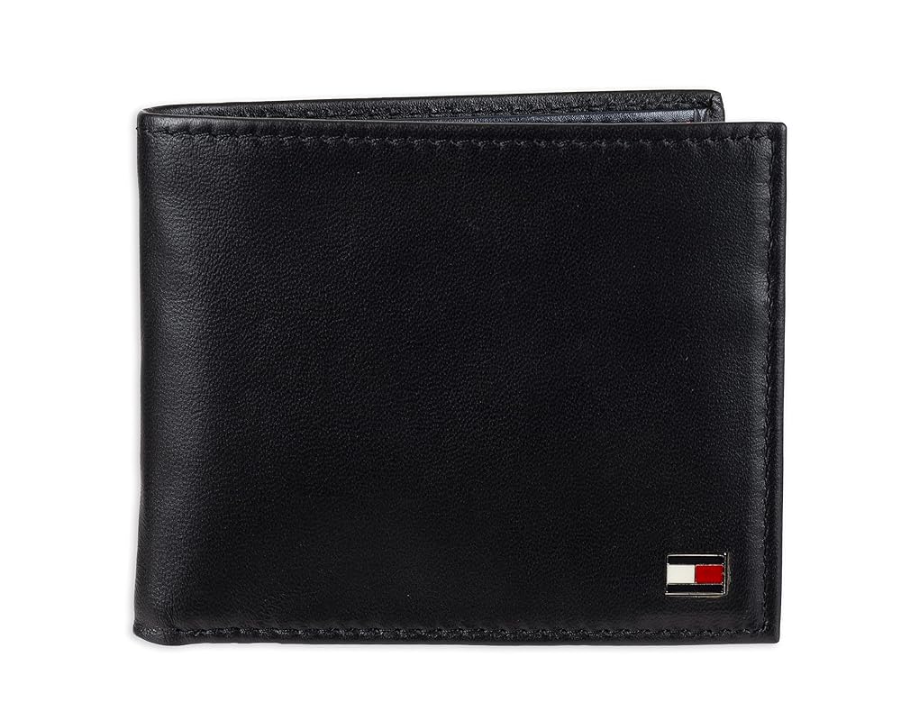 Tommy Hilfiger メンズ レザーウォレット スリム二つ折り クレジットカードポケット6個 取り外し可能なIDウィンドウ付き US サイズ: One Size カラー: ブラック